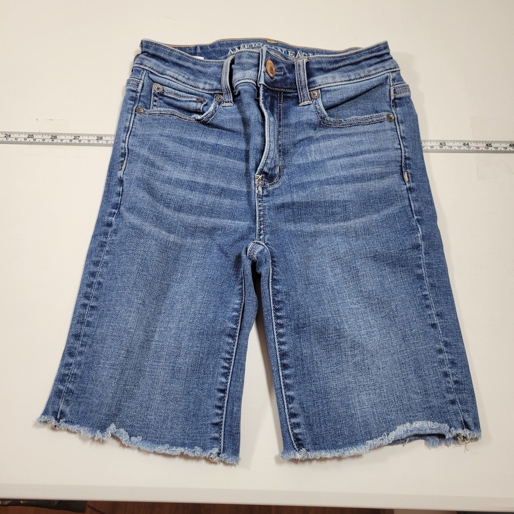 American Eagle Women's Shorts Hi-Rise Skinny Bermuda Size 0 Blue